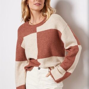 Z Supply Luna Blocked Sweater XS, Penny (Cream and Brown)